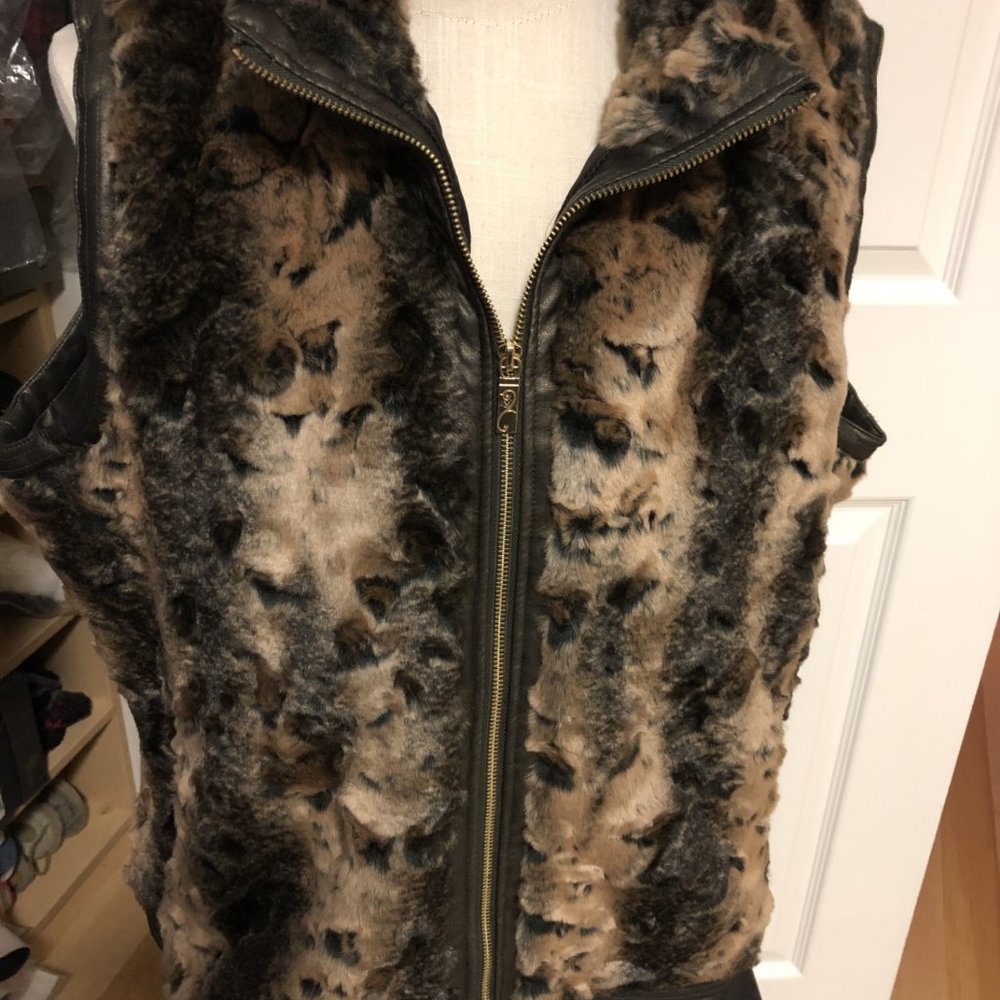 Faux fur/leather  zip front vest - Brown